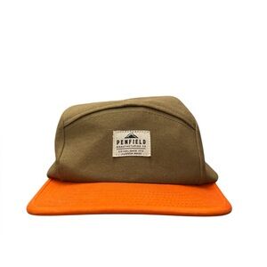 Penfield Casper 5-panel cap in tan with an orange brim